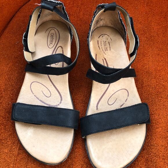 Aetrex Womens Brenda Sandals size 7 ES600W Black Tan Beaded Flat Adjustable - Picture 4 of 11